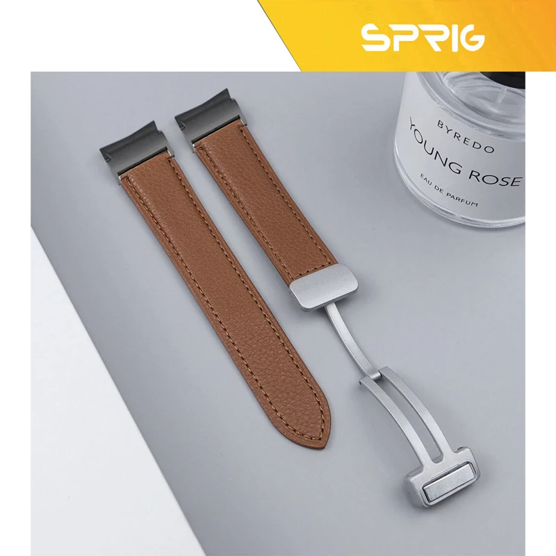 بند اسپریگ مدل Leather Mag-BK ORG مناسب برای ساعت هوشمند سامسونگ Galaxy Watch 6 Classic 47mm