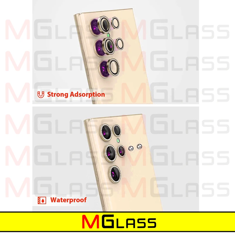 محافظ لنز دوربین ام‌گلس مدل Diamond Metal Ring مناسب برای گوشی موبایل سامسونگ Galaxy S22 Ultra
