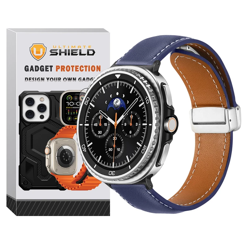 بند آلتیمیت شیلد مدل Leather Mag NV8 BK مناسب برای ساعت هوشمند سامسونگ Galaxy Watch 8 40mm / Galaxy Watch 8 44mm / Galaxy Watch 8 Classic 46mm
