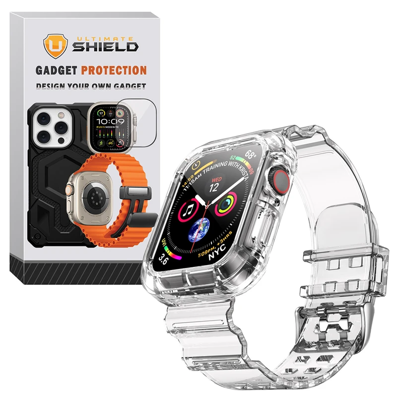 بند آلتیمیت شیلد مدل Transparent Shock مناسب برای اپل واچ 44 mm سری 5 به همراه کاور