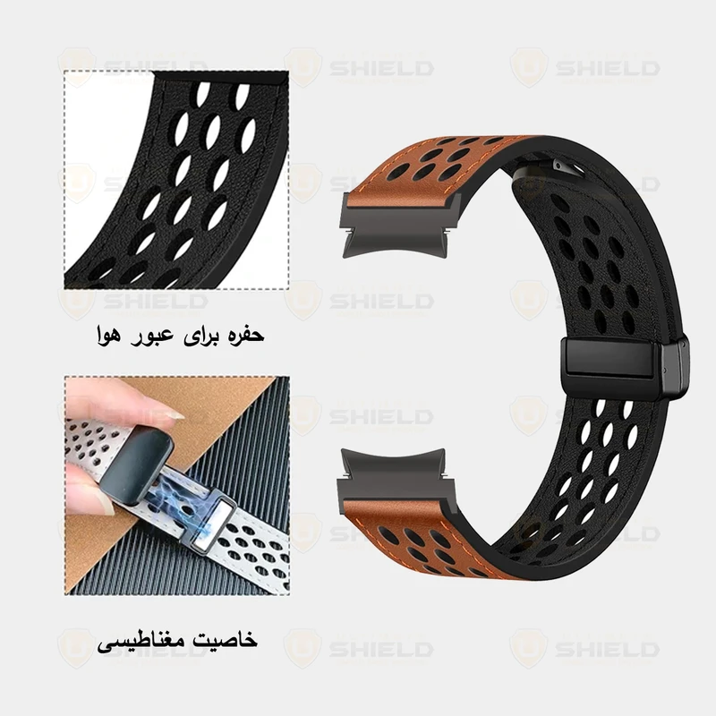 بند آلتیمیت شیلد مدل Dot Leather Mag BTN BK مناسب برای ساعت هوشمند سامسونگ Galaxy Watch 7 40mm / Watch 7 44mm / Watch FE 40mm