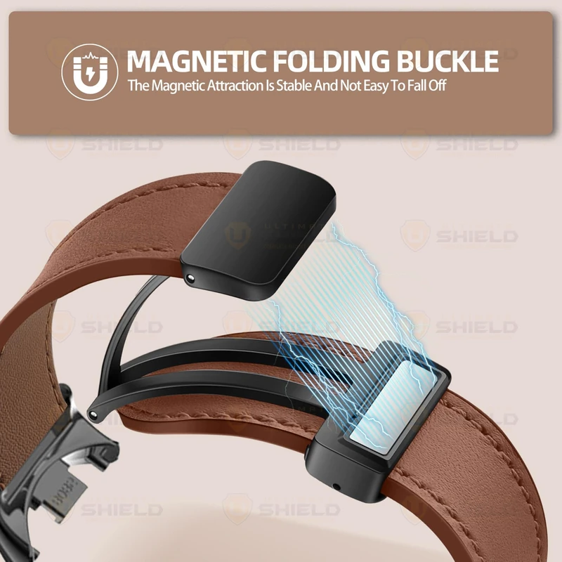بند آلتیمیت شیلد مدل Leather MGN مناسب برای ساعت هوشمند شیائومی Mi Band 8 12mm / Mi Band 9 12mm / Mi Band 10 12mm
