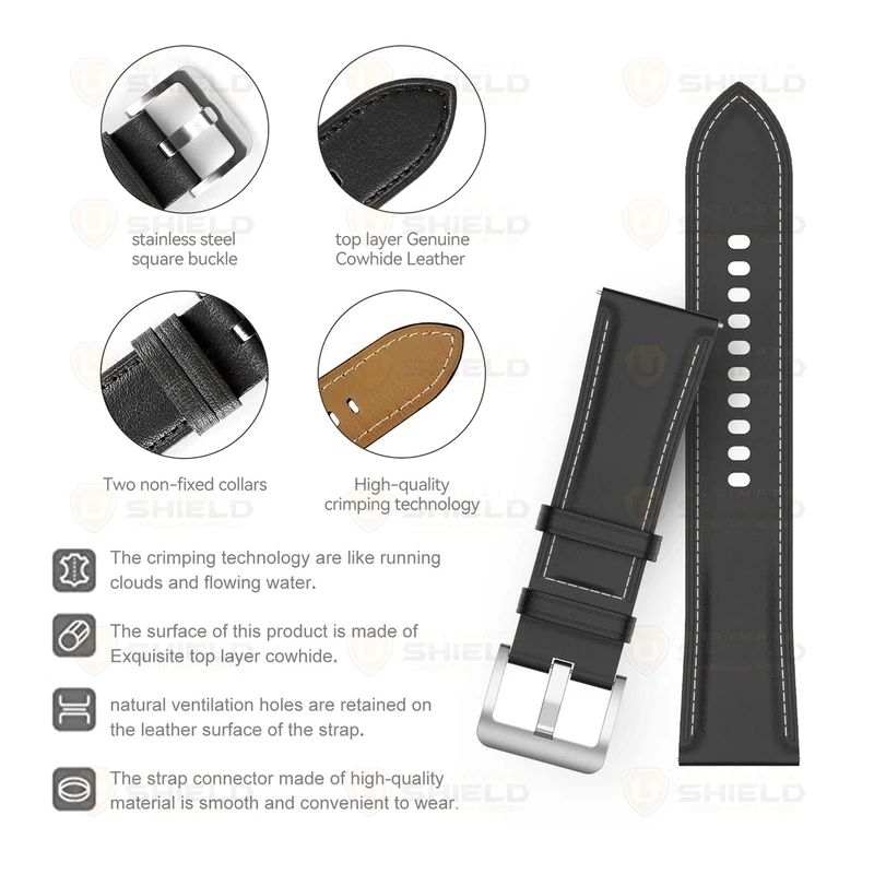 بند آلتیمیت شیلد مدل Leather SM مناسب برای ساعت هوشمند امیزفیت GTS / GTS 2e / GTS 2 / GTS 2 Mini / GTS 3 / GTS 4 / GTS 4 Mini / GTR Mini 20mm