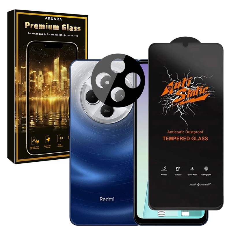 محافظ صفحه نمایش آکوآرا مدل PremiumAntis-3D مناسب برای گوشی موبایل شیائومی Redmi 14C به همراه محافظ لنز دوربین