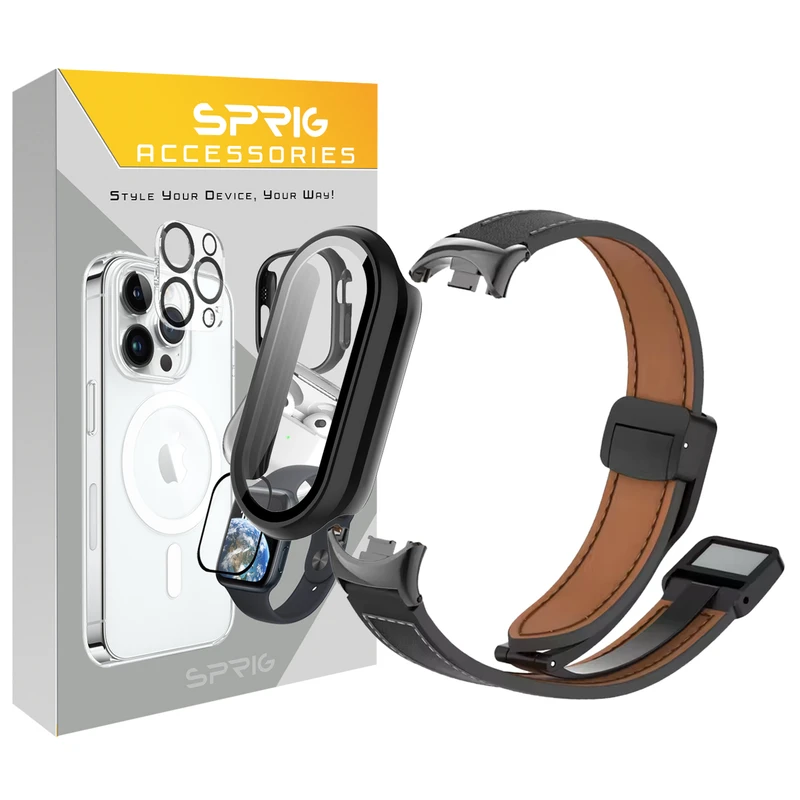 بند اسپریگ مدل Leather Magnet GU مناسب برای ساعت هوشمند شیائومی Mi band 9 12mm به همراه کاور