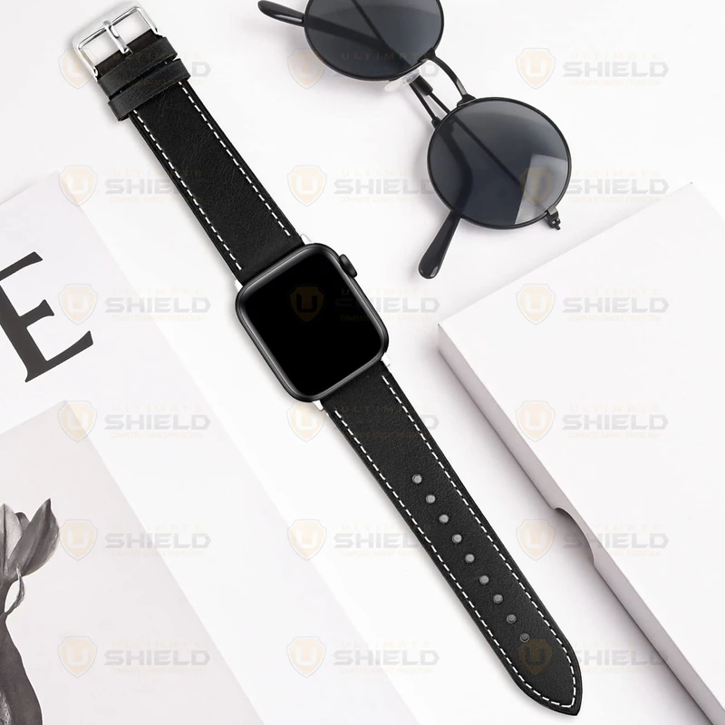بند آلتیمیت شیلد مدل Leather SM BK مناسب برای اپل واچ 45 میلی متری سری 8