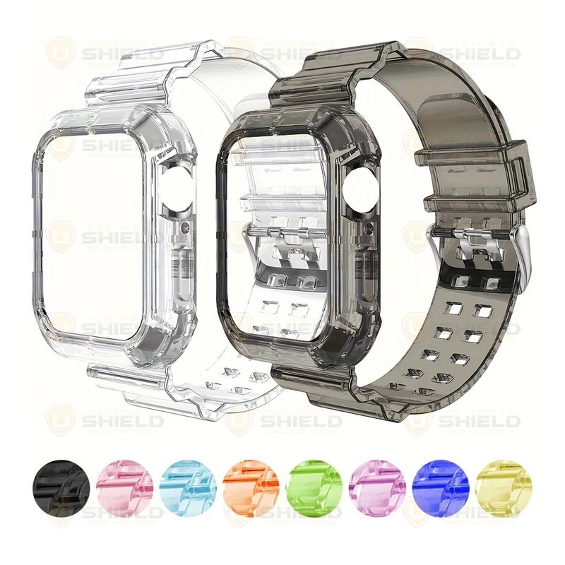 بند آلتیمیت شیلد مدل Transparent Shock مناسب برای اپل واچ 38 mm سری 1/2/3 به همراه کاور