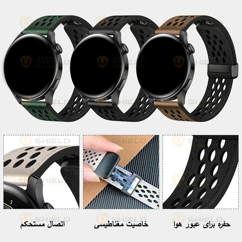 بند آلتیمیت شیلد مدل Dot Leather Magnet TW مناسب برای ساعت هوشمند گلوریمی GX Sport 22mm