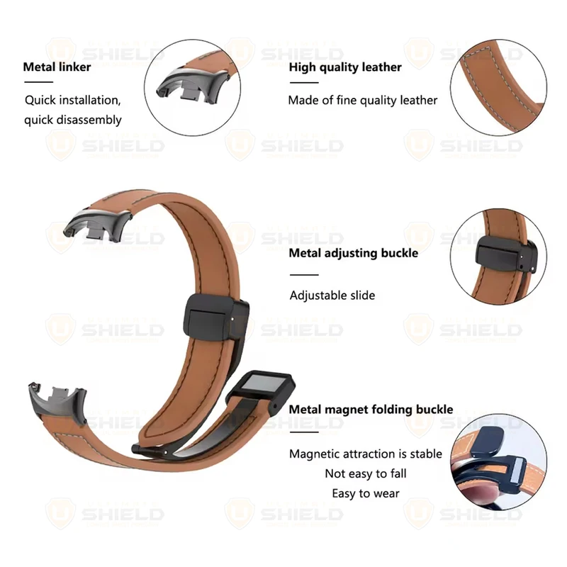 بند آلتیمیت شیلد مدل Leather MGN مناسب برای ساعت هوشمند شیائومی Mi Band 8 12mm / Mi Band 9 12mm / Mi Band 10 12mm
