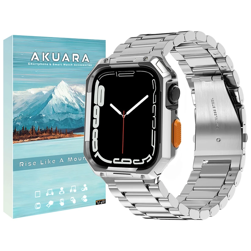 بند ساعت آکوآرا مدل Hexa 3Bead مناسب برای اپل واچ 49mm سری Ultra به همراه کاور