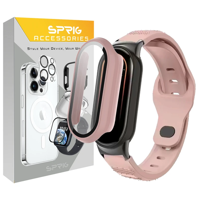 بند اسپریگ مدل PinkSPG GUD مناسب برای ساعت هوشمند شیائومی Mi band 9 12mm به همراه کاور