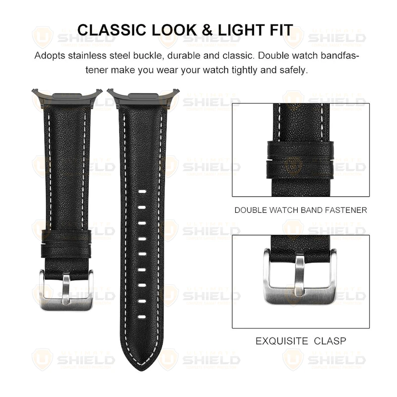 بند آلتیمیت شیلد مدل Leather SM BK مناسب برای ساعت هوشمند سامسونگ Galaxy Watch 7 Ultra 47mm