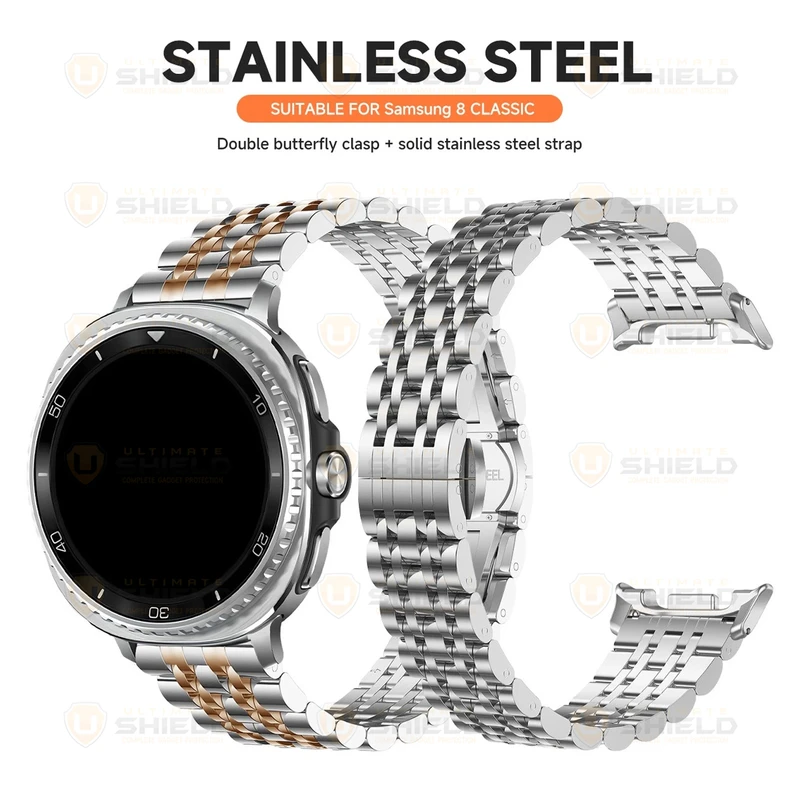 بند آلتیمیت شیلد مدل 7Row SLV 2C NV8 مناسب برای ساعت هوشمند سامسونگ Galaxy Watch 8 40mm / Galaxy Watch 8 44mm / Galaxy Watch 8 Classic 46mm