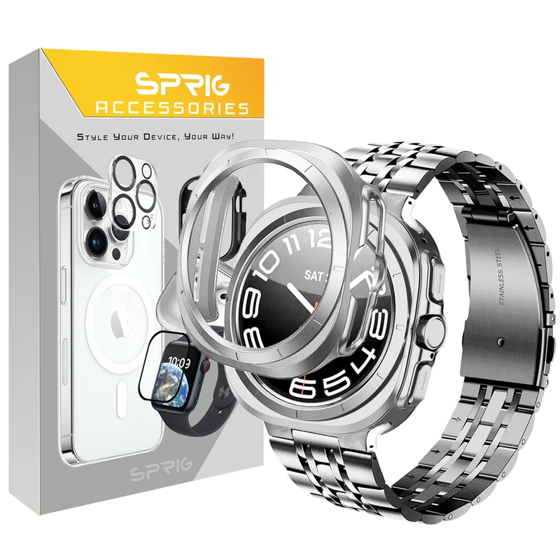 بند اسپریگ مدل 7Bead JustG مناسب برای ساعت هوشمند سامسونگ Galaxy Watch 7 Ultra 47mm به همراه کاور