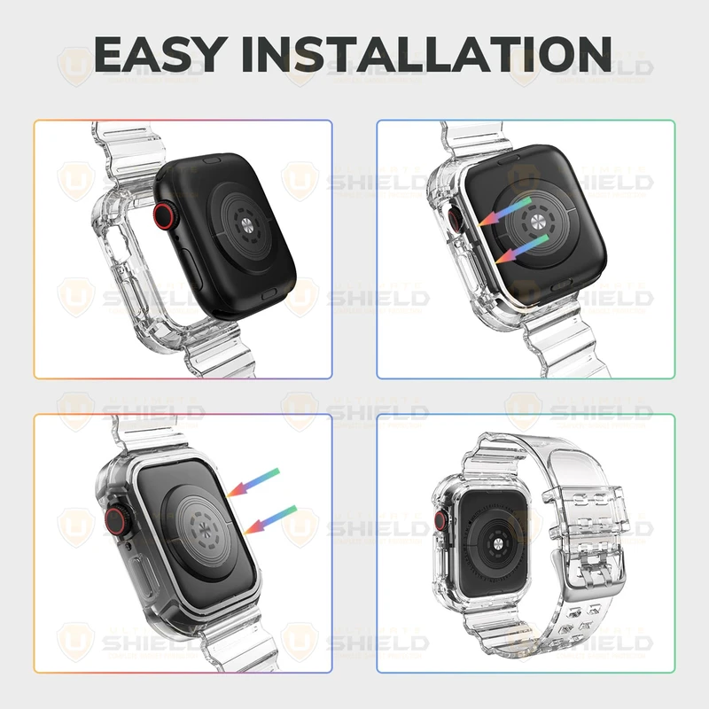 بند آلتیمیت شیلد مدل Transparent Shock مناسب برای اپل واچ 38 mm سری 1/2/3 به همراه کاور