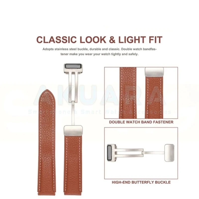 بند ساعت آکوآرا مدل Magnetic Leather AK مناسب برای ساعت هوشمند میبرو لایت 2 / لایت 3 / لایت 3 پرو سایز 22mm