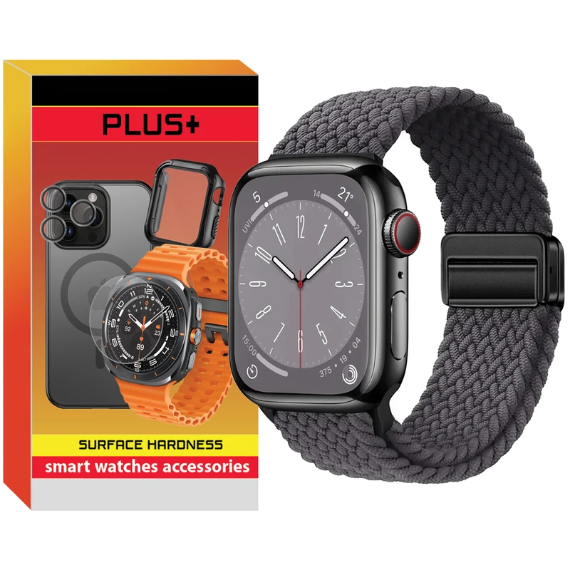 بند پلاس مدل Magnetic Braided Solo PL مناسب برای اپل واچ سری Se/1/2/3/4/5/6/7/8/9/Ultra/Ultra2 سایز 42/44/45/49mm