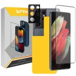 محافظ لنز دوربین اسپریگ مدل 3D-FU مناسب برای گوشی موبایل سامسونگ Galaxy S21 Ultra به همراه محافظ صفحه نمایش و محافظ پشت گوشی