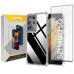کاور اسپریگ مدل Full-Airbag مناسب برای گوشی موبایل سامسونگ Galaxy S21 Ultra به همراه محافظ صفحه نمایش